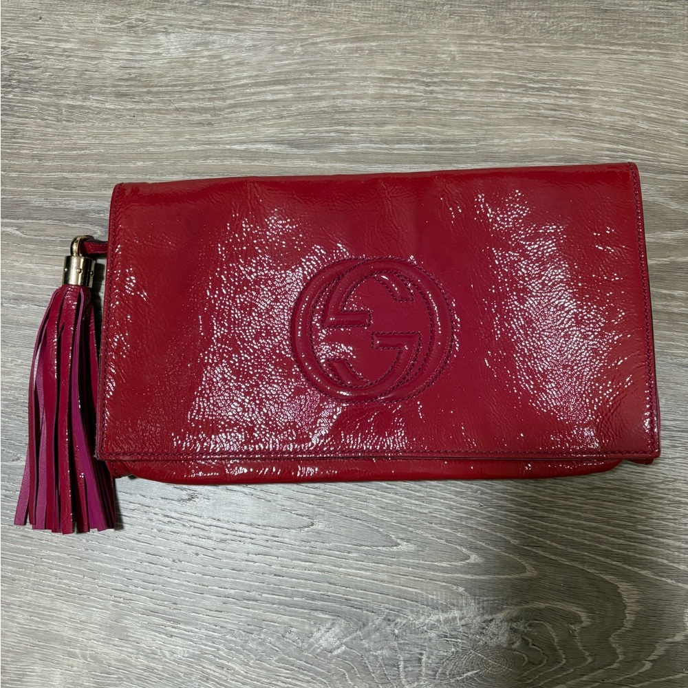 Gucci Glossy Red Clutch with Tassel